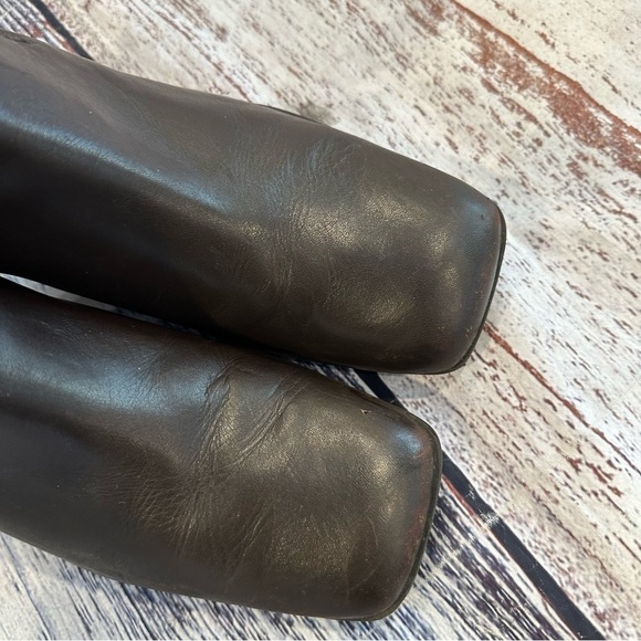 Vintage Tommy Hilfiger Brown Leather Square Toe Heeled Booties - Picture 5 of 11